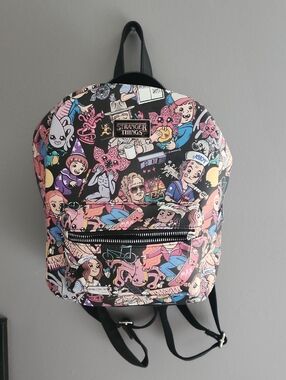 Stranger Things Cartoon Print Mini Backpack - Black & Multi